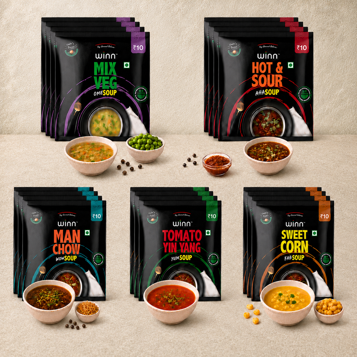 Winn-All Soup Combo-5 FlavoursAssorted-Pack of 15 (Each3)
