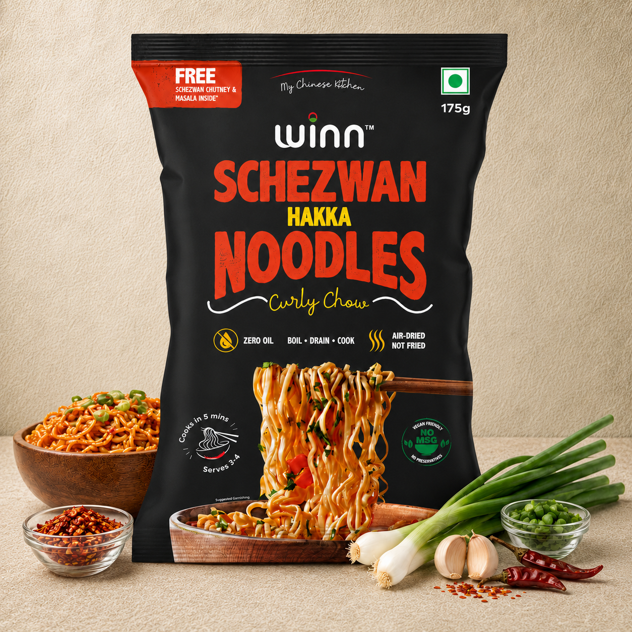 Winn Schezwan Hakka Noodles 175 gm | Spicy Indo-Chinese Noodles